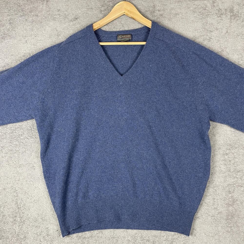 CC Courtenay Sweater Mens XL Blue 100% Cashmere V Neck Pullover Classic Soft